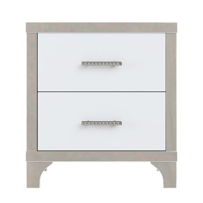 White High Gloss Nightstand with 2 Drawers - Bedroom Storage