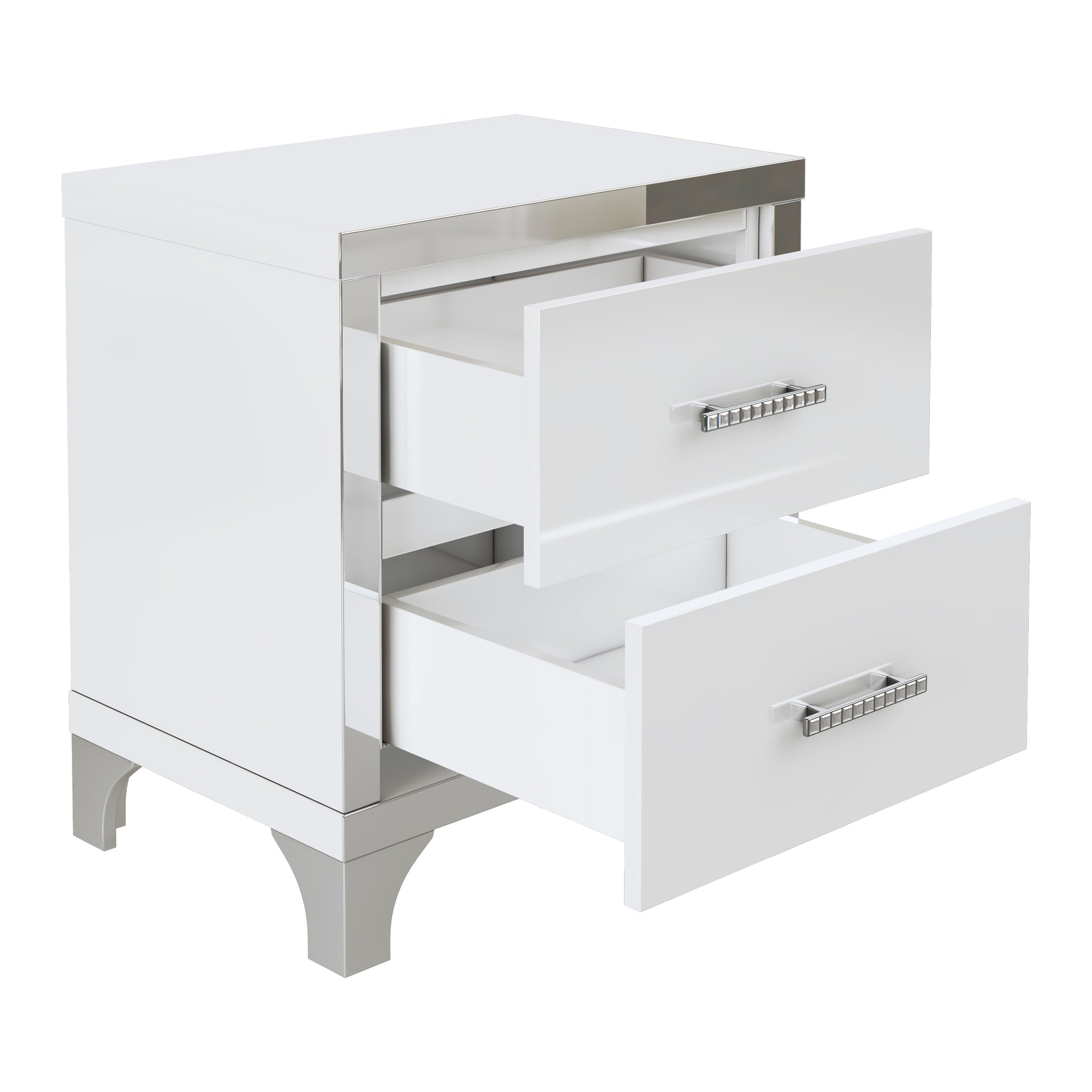 White High Gloss Nightstand with 2 Drawers - Bedroom Storage