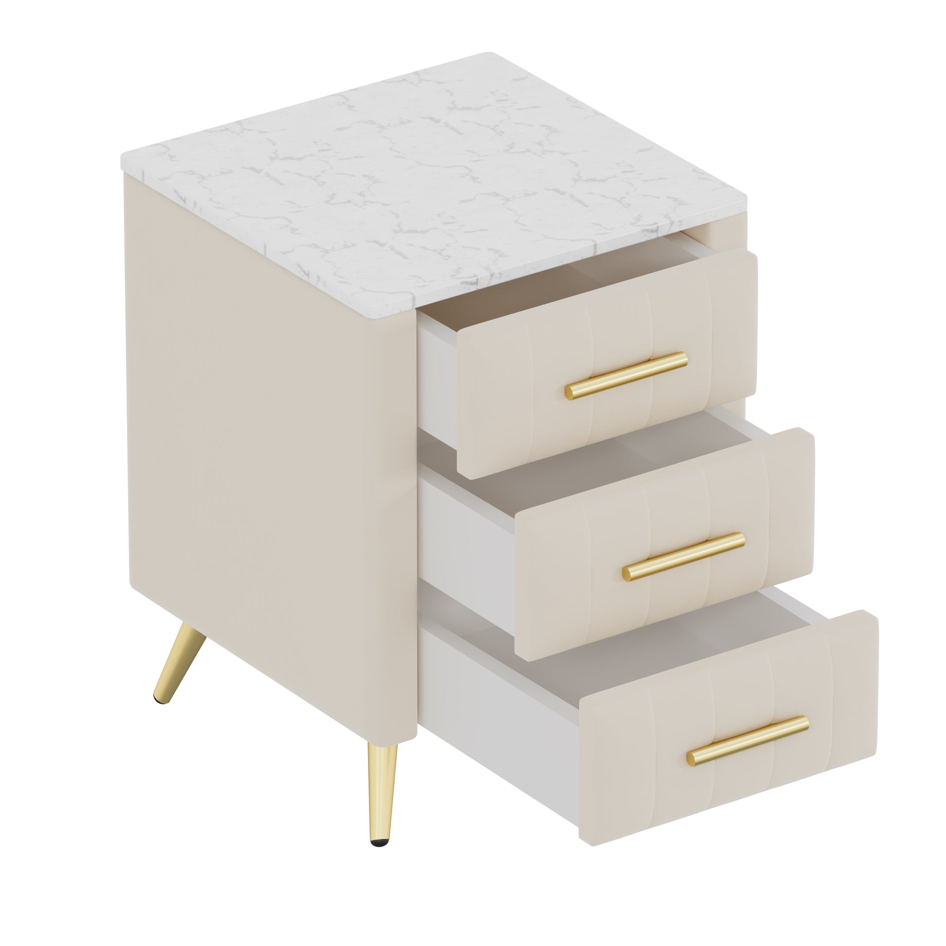 Beige Velvet Nightstand with 3 Drawers - 16.3" x 16.3" for Bedroom