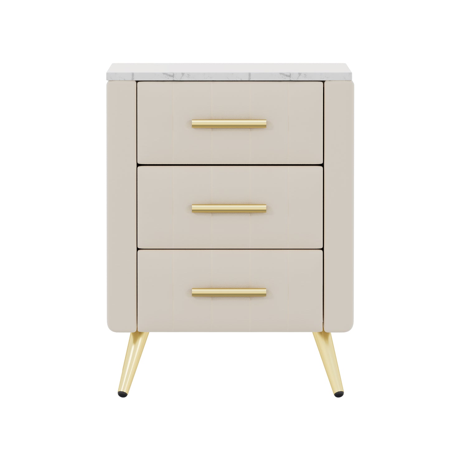Beige Velvet Nightstand with 3 Drawers - 16.3" x 16.3" for Bedroom