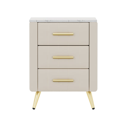 Beige Velvet Nightstand with 3 Drawers - 16.3" x 16.3" for Bedroom