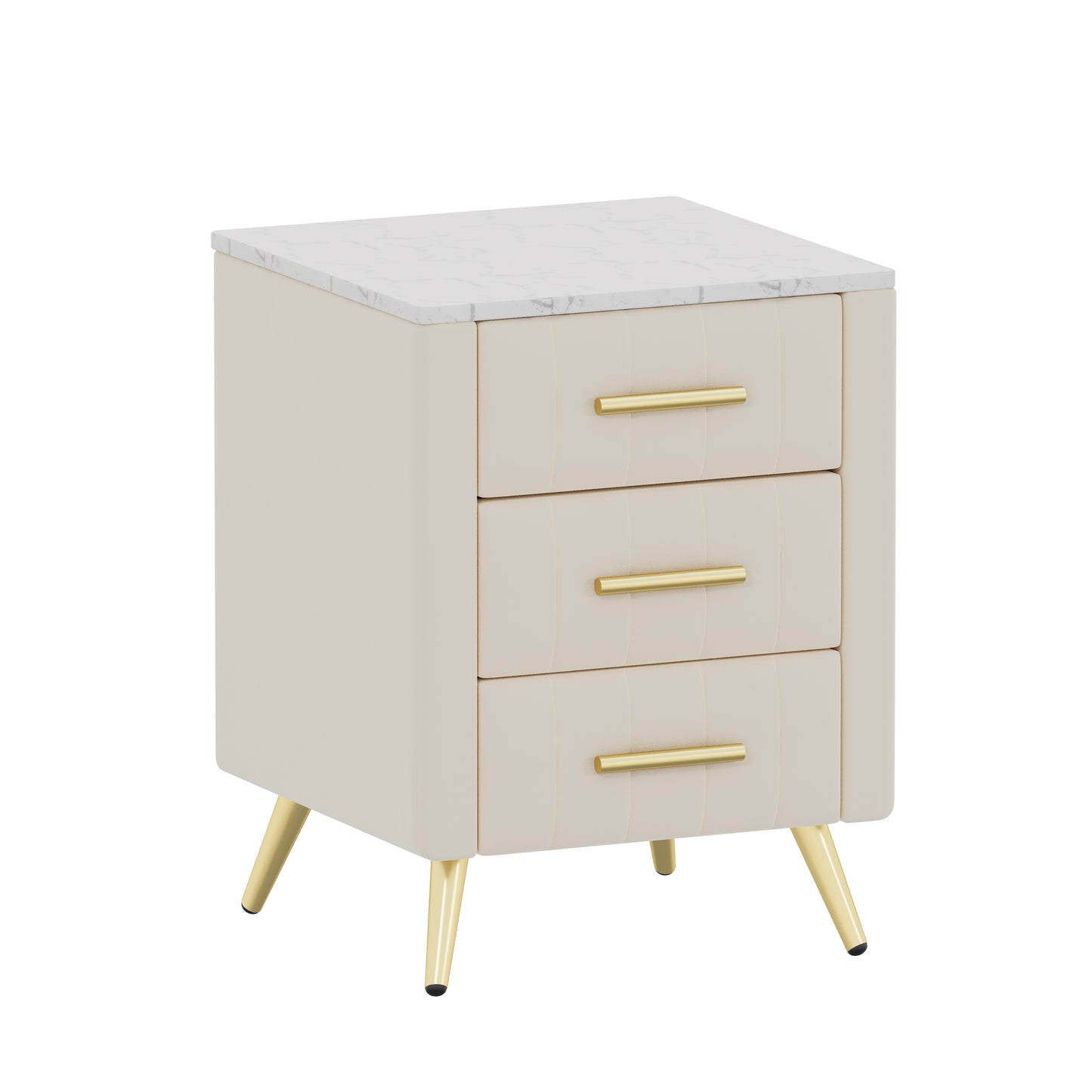 Beige Velvet Nightstand with 3 Drawers - 16.3" x 16.3" for Bedroom