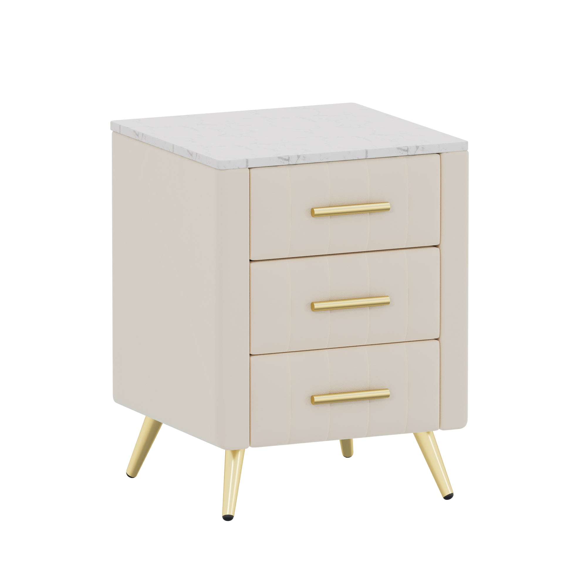 Beige Velvet Nightstand with 3 Drawers - 16.3" x 16.3" for Bedroom