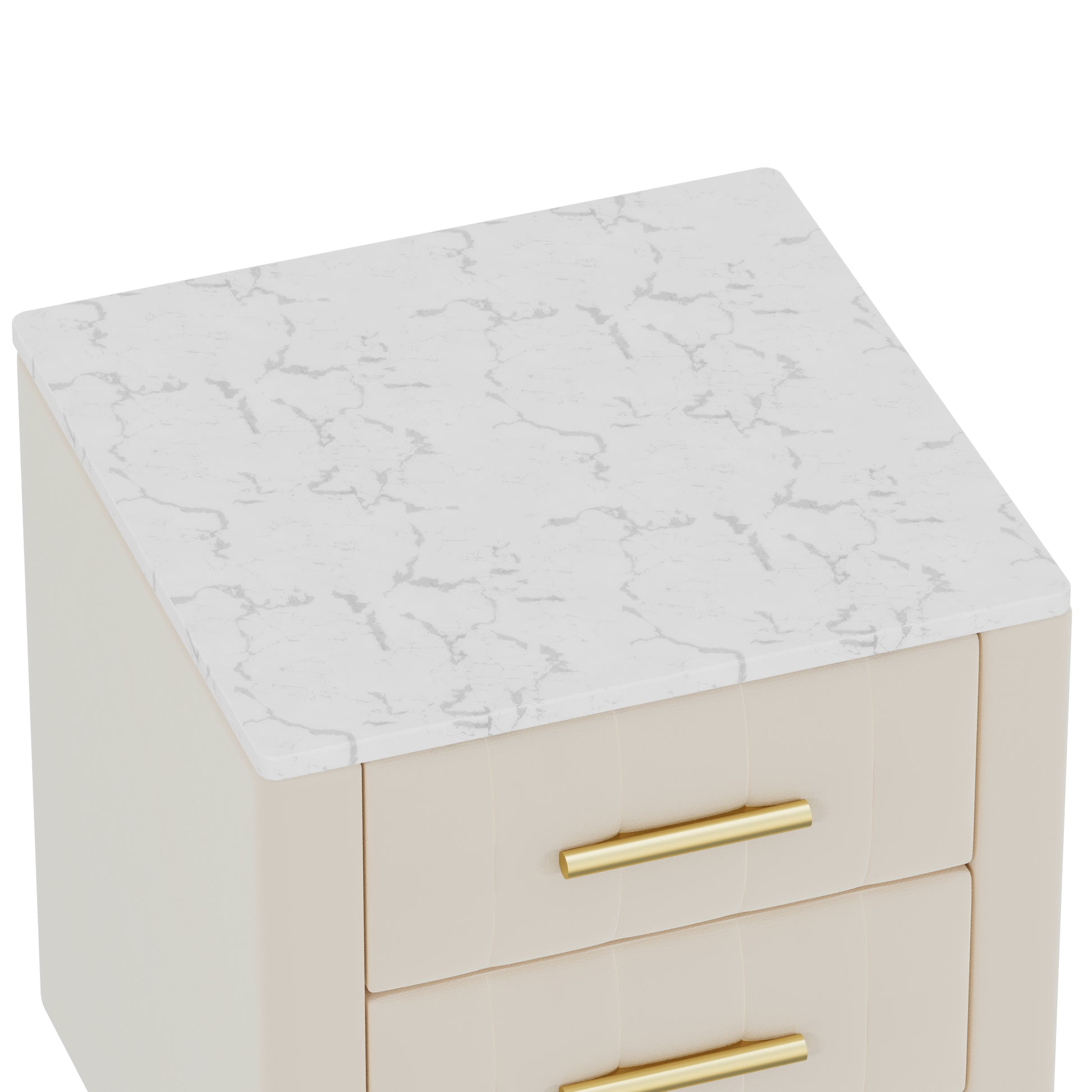Beige Velvet Nightstand with 3 Drawers - 16.3" x 16.3" for Bedroom
