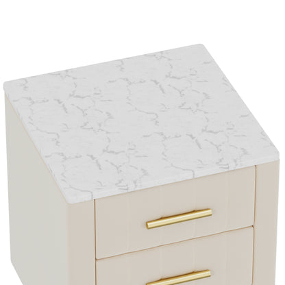 Beige Velvet Nightstand with 3 Drawers - 16.3" x 16.3" for Bedroom
