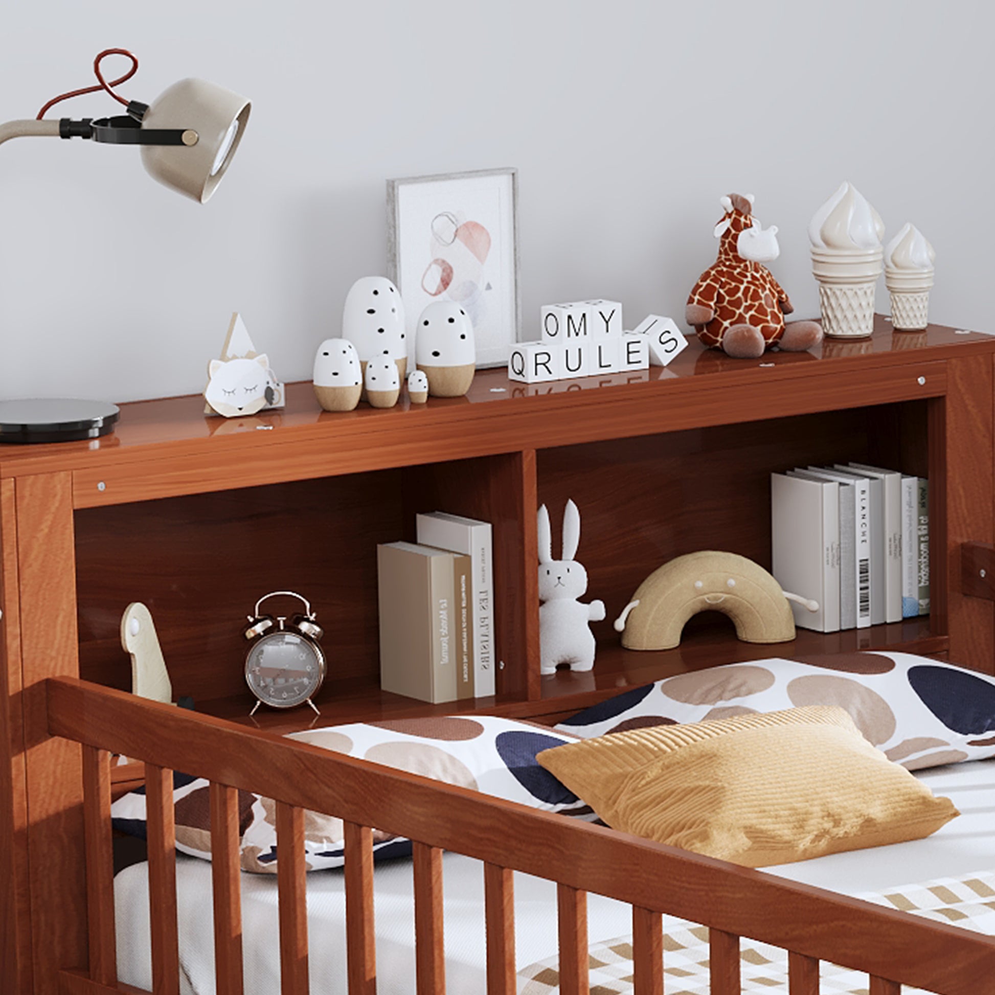 Twin Size Walnut Bed with Storage Headboard & Drawers for Bedroom