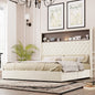 Queen Size Velvet Tufted Soft Bed Frame with USB Port and Night Light,52'' High Headboard with Rivet Decoration, Wing-back Platform Bed with Headboard Shelf, Beige