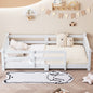 Twin Montessori Floor Bed with Slats and Safety Guardrails, Solid Wood Floor Bed with Fence and Without Door, Easy Assemble Montessori Bed for Girls and Boys, White