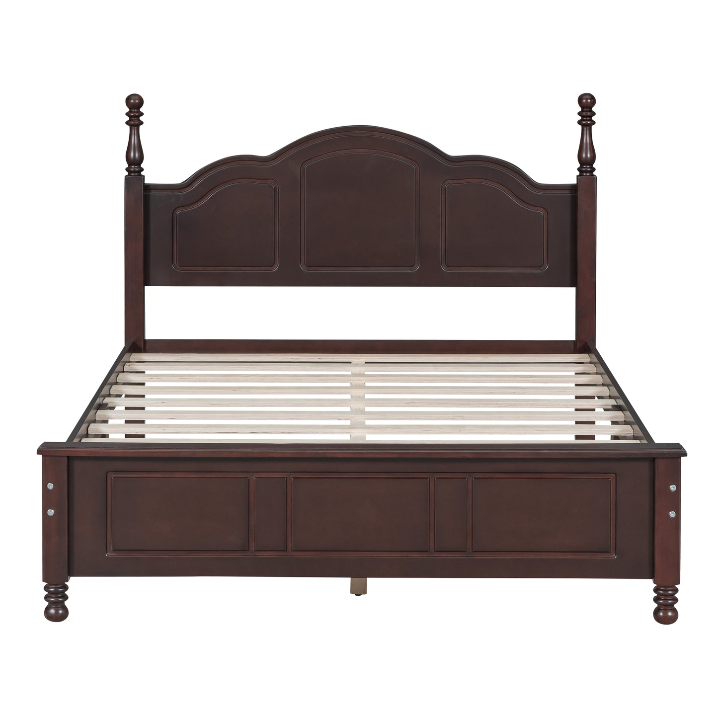Full Size Walnut Wood Platform Bed Frame - Retro Style