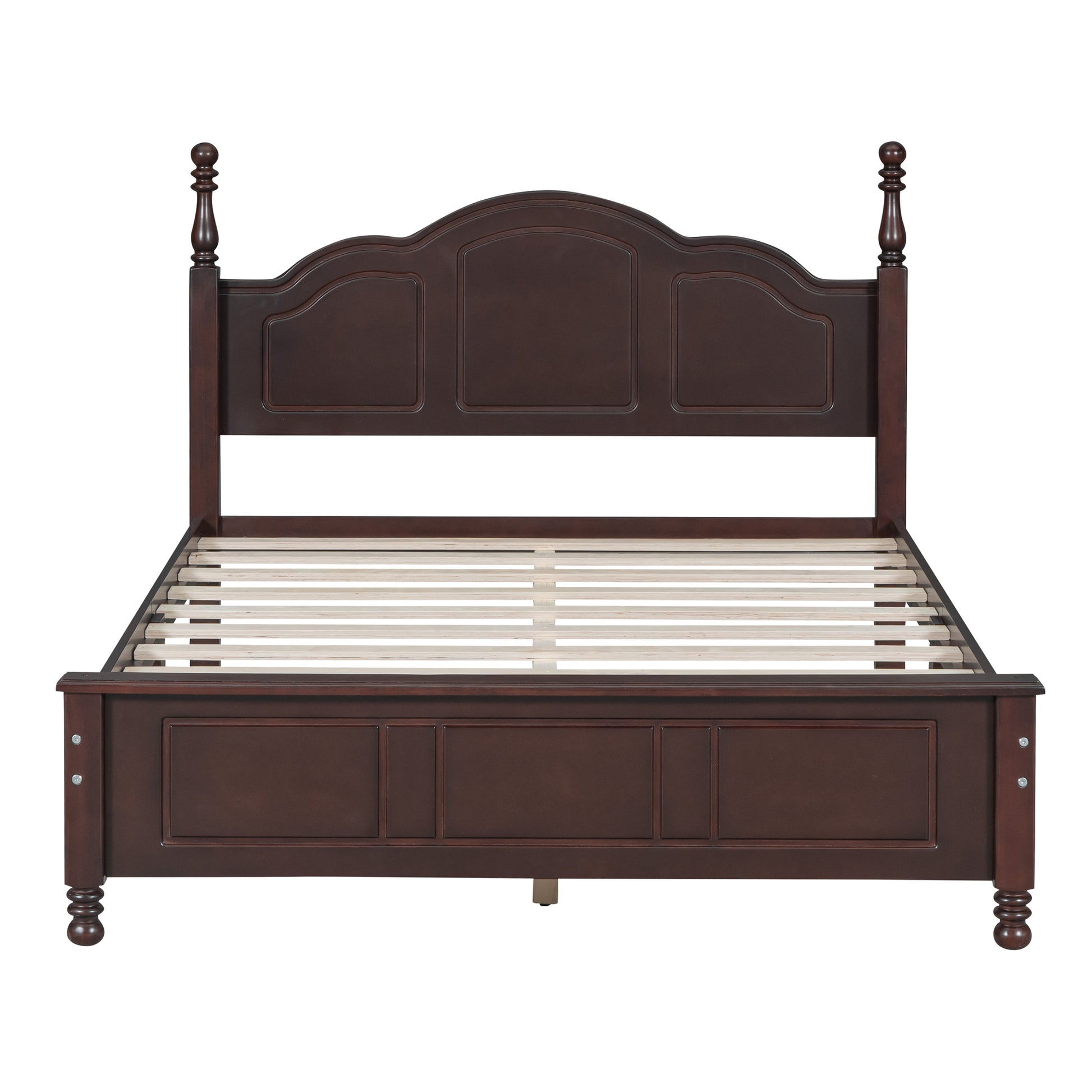 Full Size Walnut Wood Platform Bed Frame - Retro Style