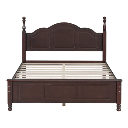 Full Size Walnut Wood Platform Bed Frame - Retro Style