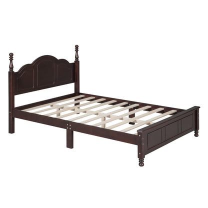 Full Size Walnut Wood Platform Bed Frame - Retro Style