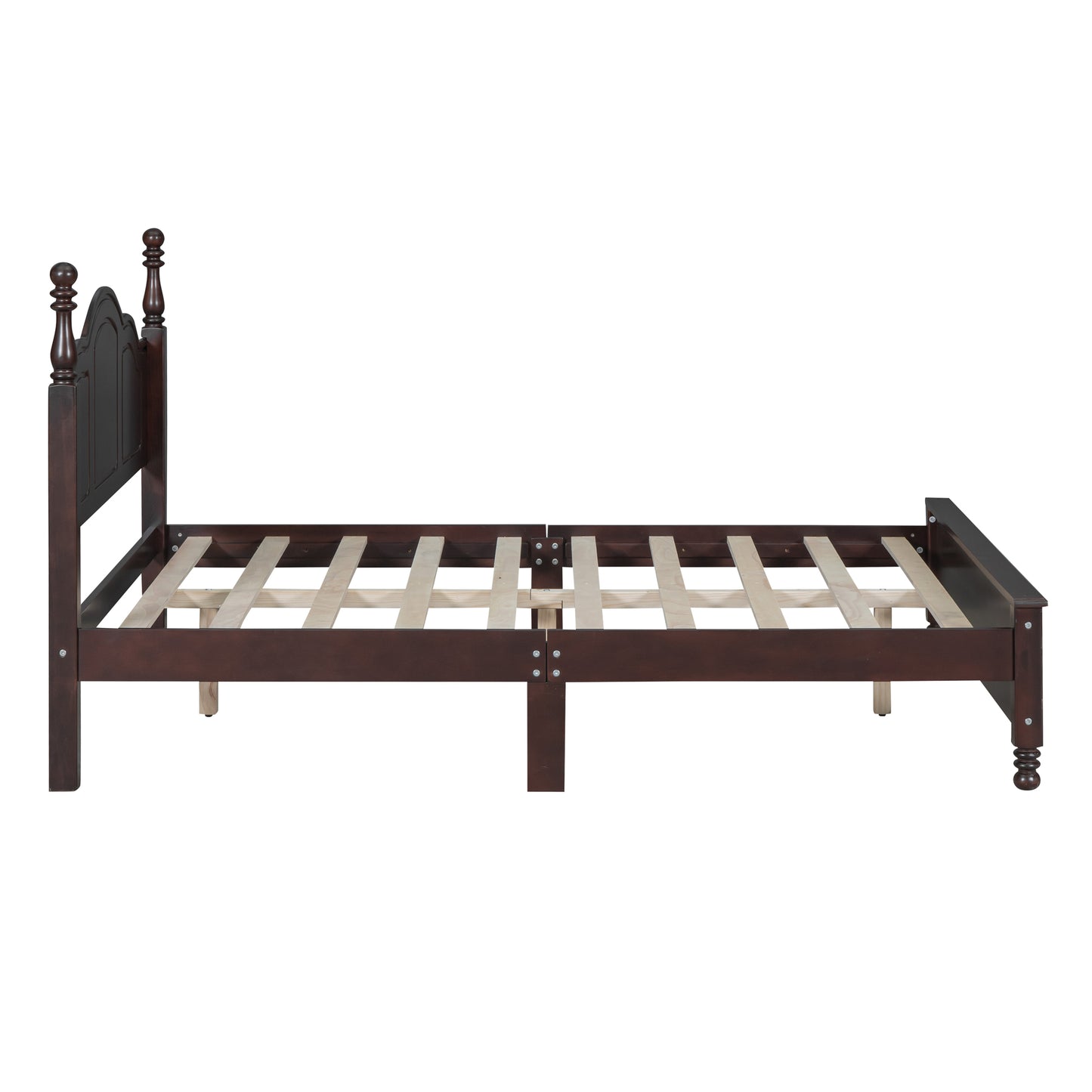 Full Size Walnut Wood Platform Bed Frame - Retro Style