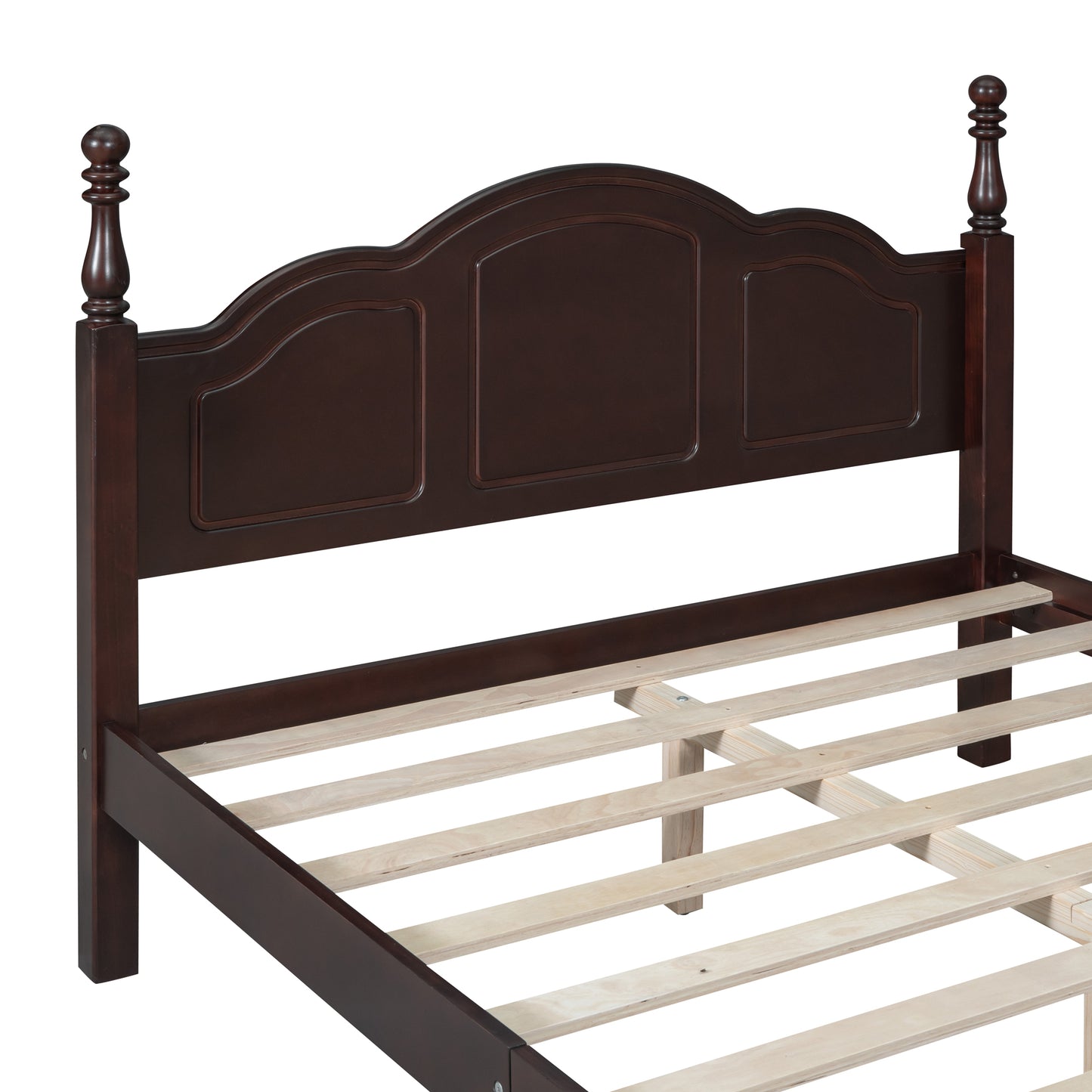 Full Size Walnut Wood Platform Bed Frame - Retro Style