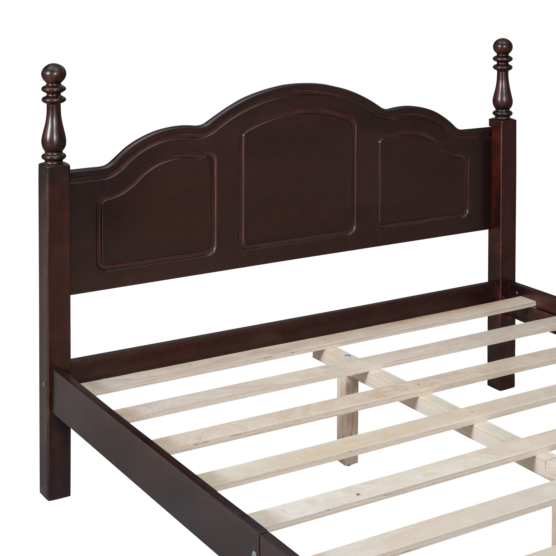Full Size Walnut Wood Platform Bed Frame - Retro Style