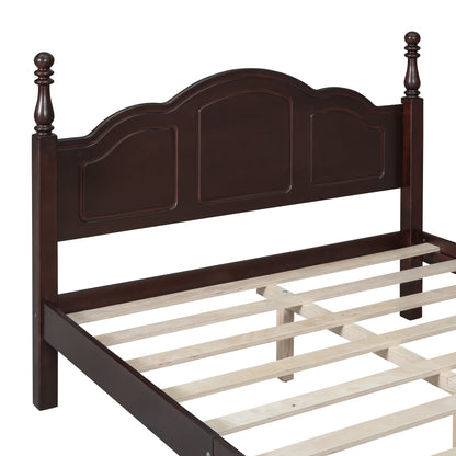 Full Size Walnut Wood Platform Bed Frame - Retro Style