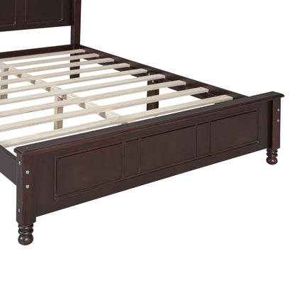 Full Size Walnut Wood Platform Bed Frame - Retro Style