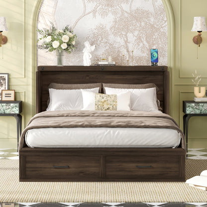 Gray Farmhouse Murphy Bed with Charging & Storage - Queen Size for Bedroom