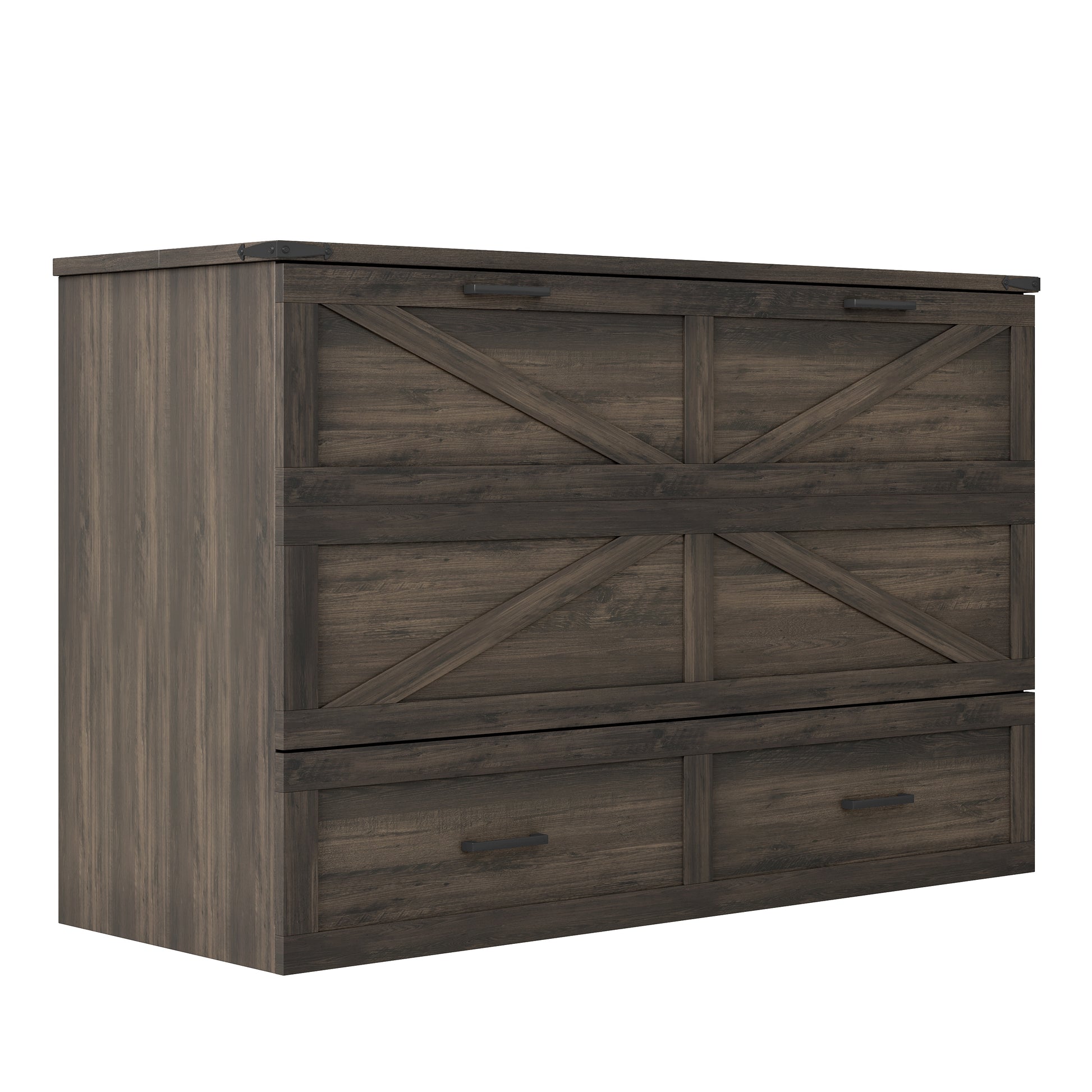 Gray Farmhouse Murphy Bed with Charging & Storage - Queen Size for Bedroom