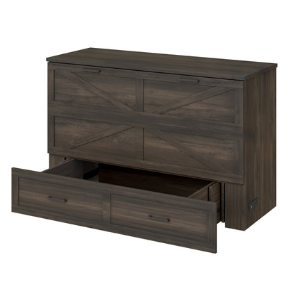 Gray Farmhouse Murphy Bed with Charging & Storage - Queen Size for Bedroom