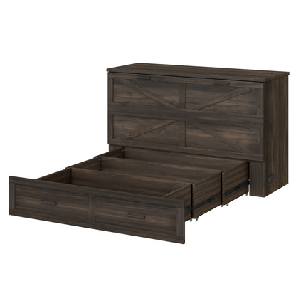 Gray Farmhouse Murphy Bed with Charging & Storage - Queen Size for Bedroom