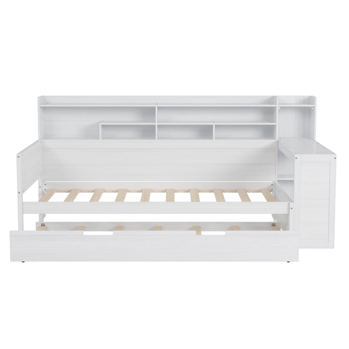 Twin Size Antique White Wood Daybed with Trundle & Desk for Bedroom