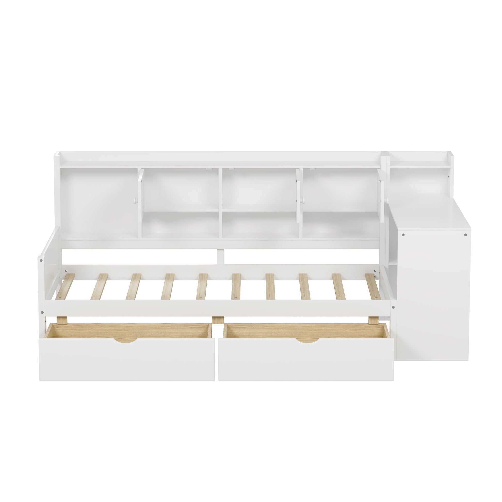 Twin Size L-Shape Daybed with Storage - White Wood Frame for Bedroom