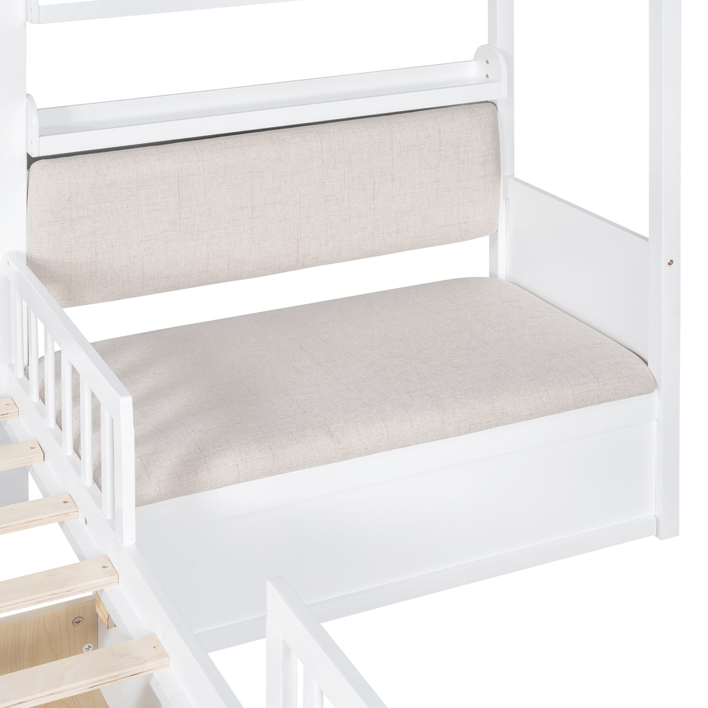 Twin Size House Bed with Sofa - Wood & White Platform Bed for Bedroom