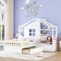 Twin Size House Bed with Sofa, Kids Platform Bed with Two Drawers and Storage Shelf, White (Old SKU:HL000065AAK)