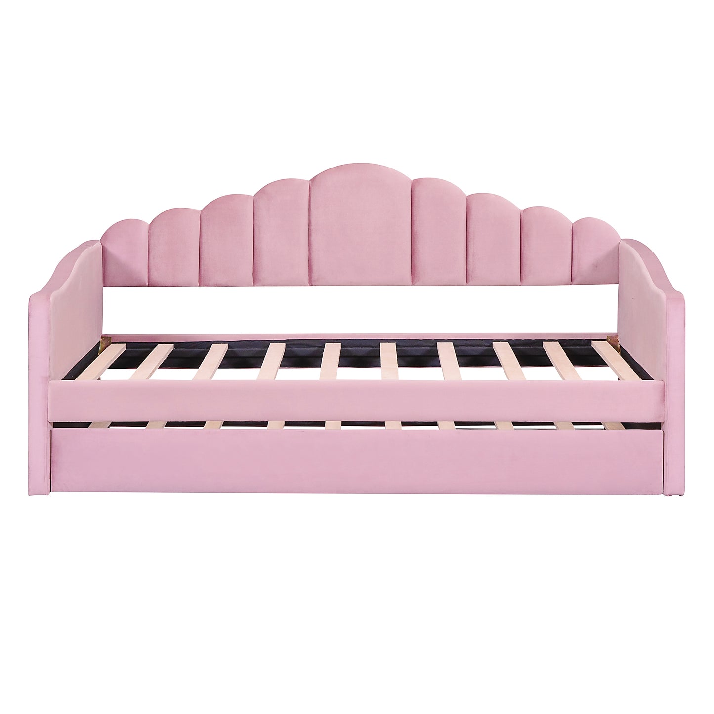 Twin Velvet Sofabed with Trundle - Pink USB Charging Ports, No Box Needed for Bedroom