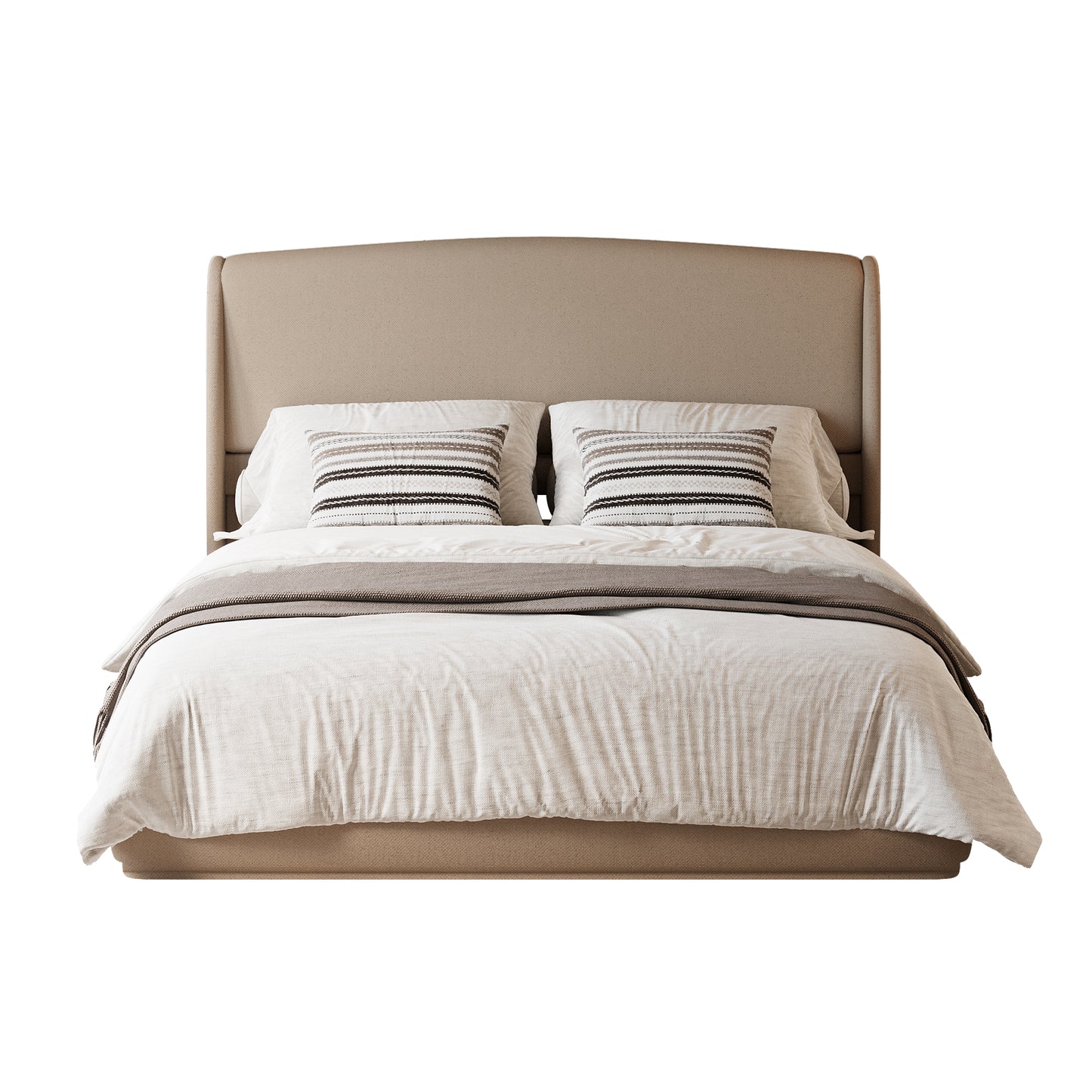 Queen Linen Wingback Bed Frame – Brown Low Profile Platform Bed