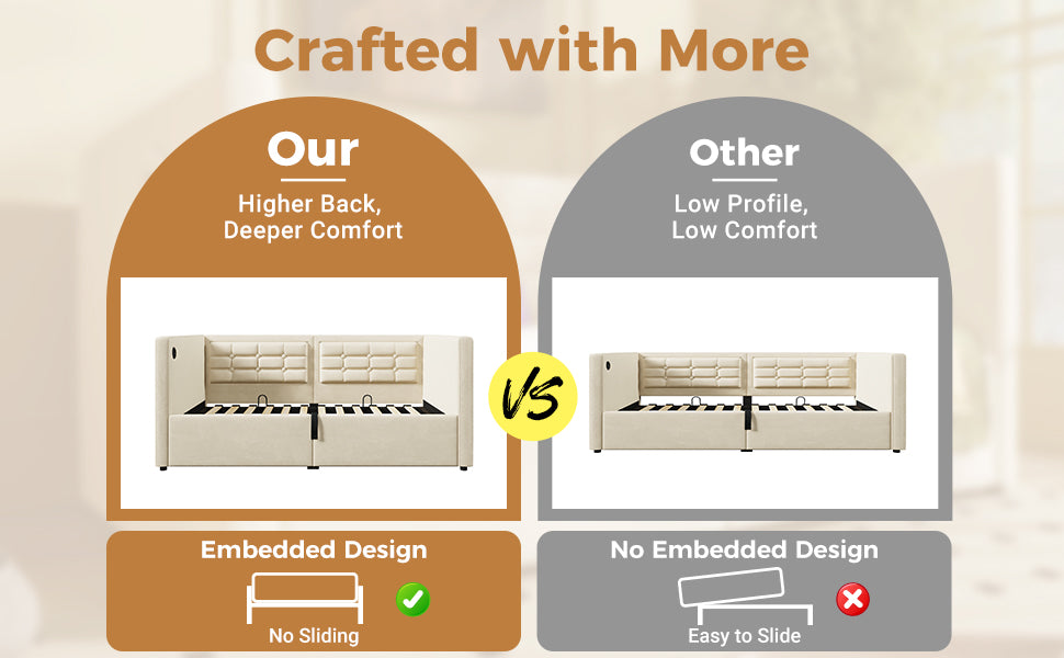 Twin Size Velvet Sofa Bed with Storage - Beige