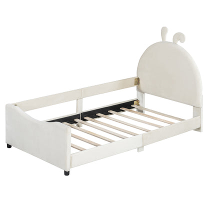 Upholstered Daybed - Beige Velvet Rabbit Ear Headboard (Twin)