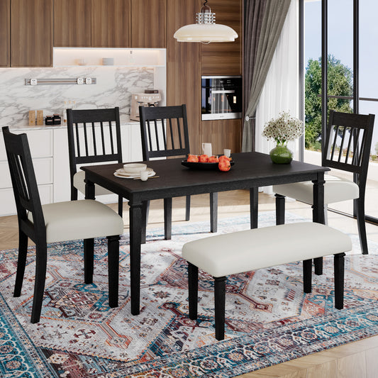 6-Piece Retro Dining Room Set, Classic Kitchen Furniture Set, Wooden Rectangular Table and 4 Chairs with Bench for kitchen & Dining Room, Easy Assembly, Space Saving, DOVETAIL GREY (N752S000031)