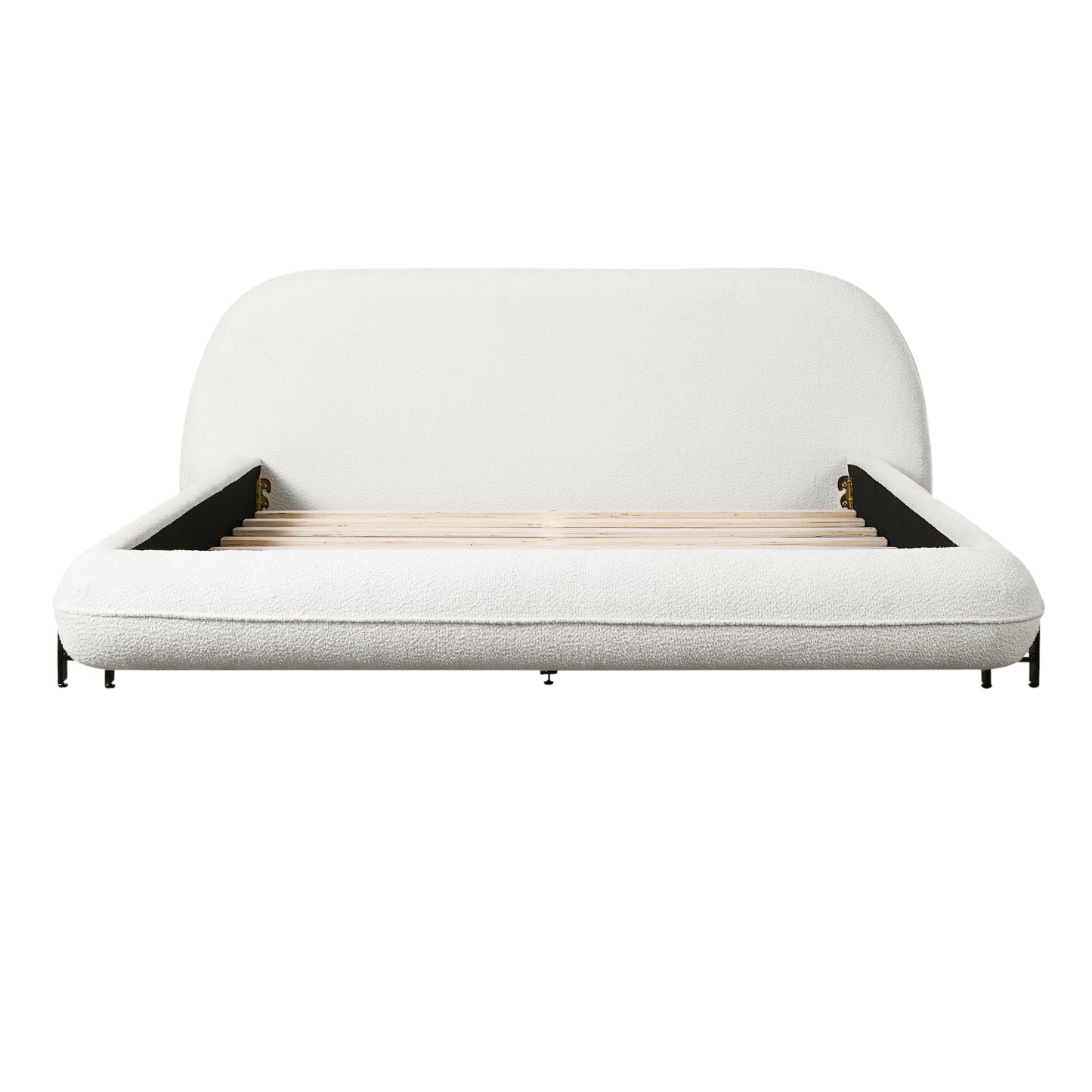 Queen Size White Boucle Upholstered Bed Frame