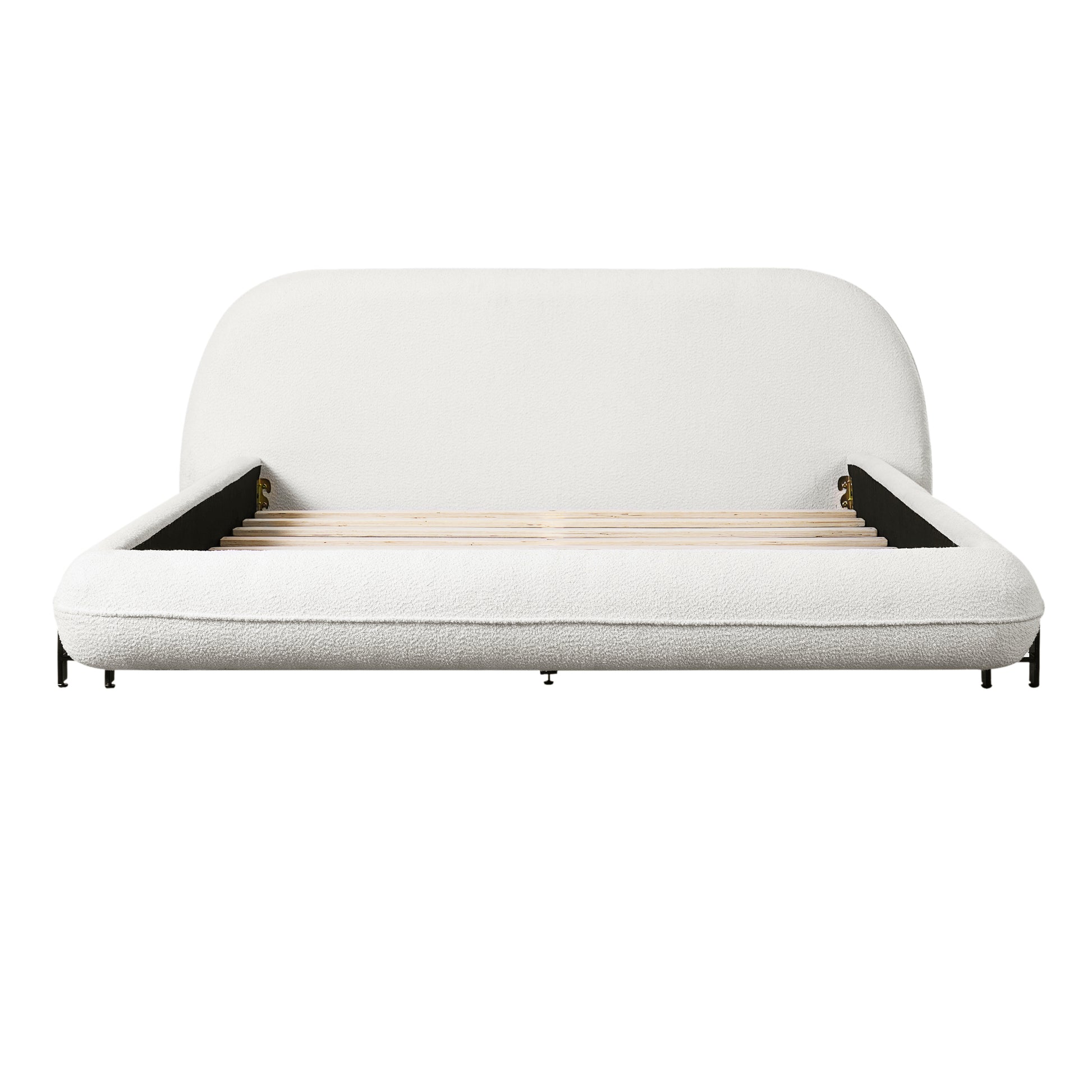 Queen Size White Boucle Upholstered Bed Frame