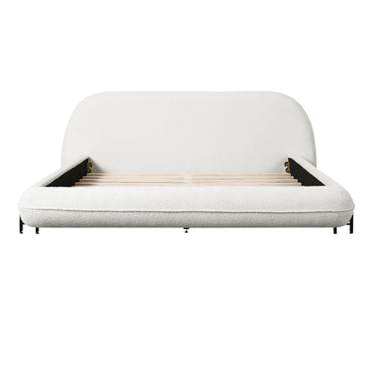 Queen Size White Boucle Upholstered Bed Frame