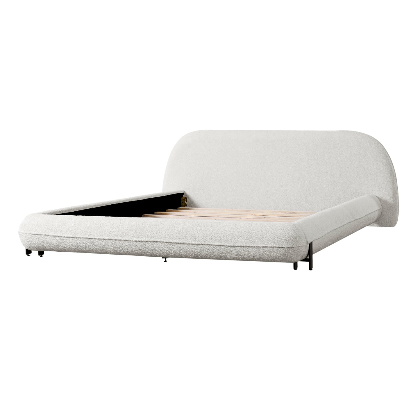Queen Size White Boucle Upholstered Bed Frame