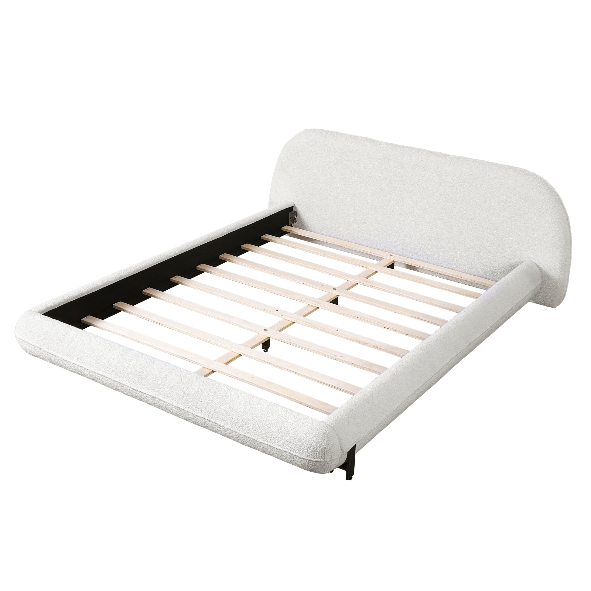 Queen Size White Boucle Upholstered Bed Frame