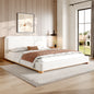 King Size Bed Frame With Boucle Upholstered Curved Headboard, Solid Wood Base And Legs, White