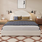 Queen Size Bed Frame With Boucle Upholstered Round Curved Headboard, White