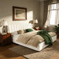 King Size Upholstered Bed Frame With Linen Fabric, Thick Headboard And Solid Wood Legs, Beige