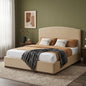 Queen Size Upholstered Bed Frame With Velvet Fabric Thick Headboard, Solid Wood Base, Camel