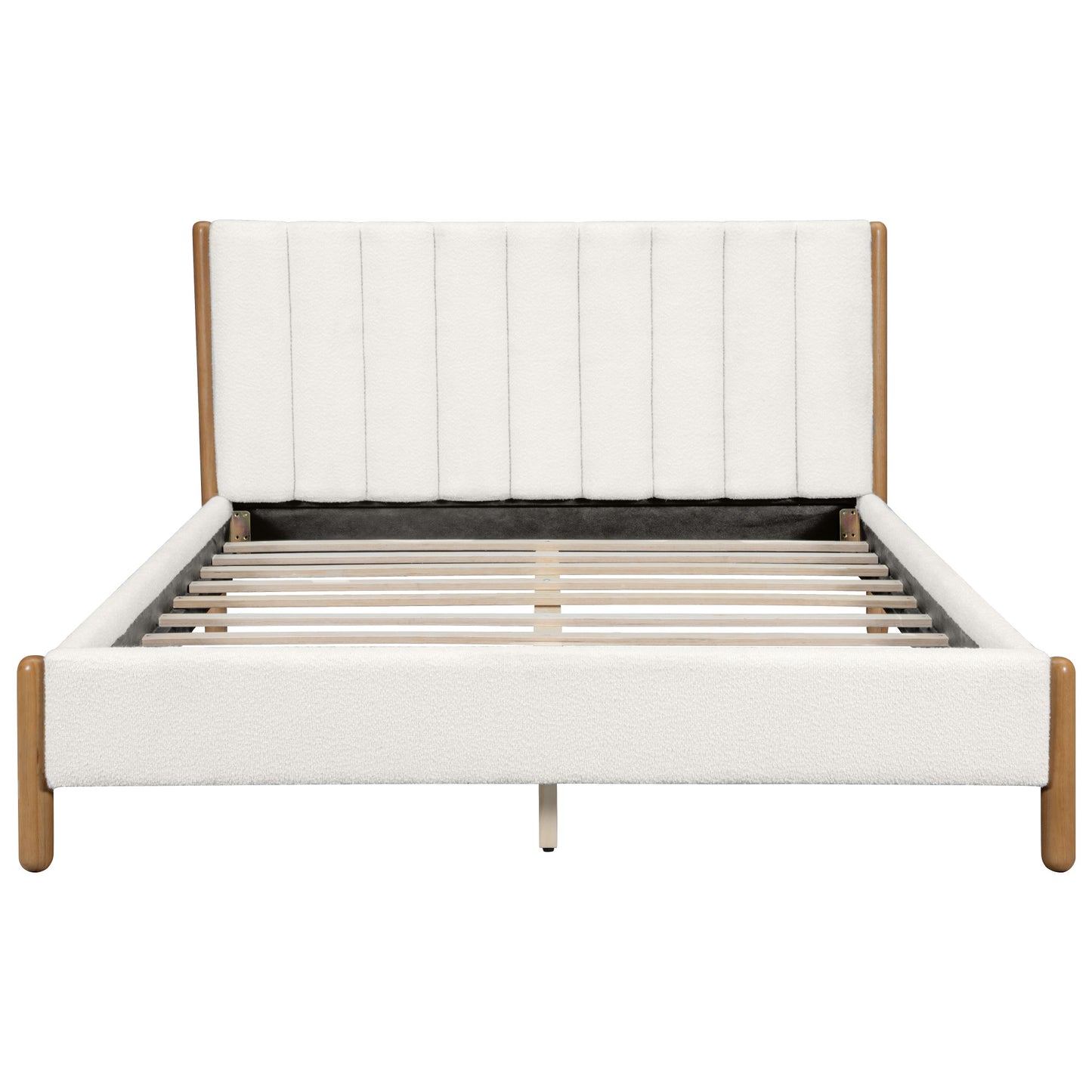 Queen Size Boucle Upholstered Bed Frame - White for Bedroom