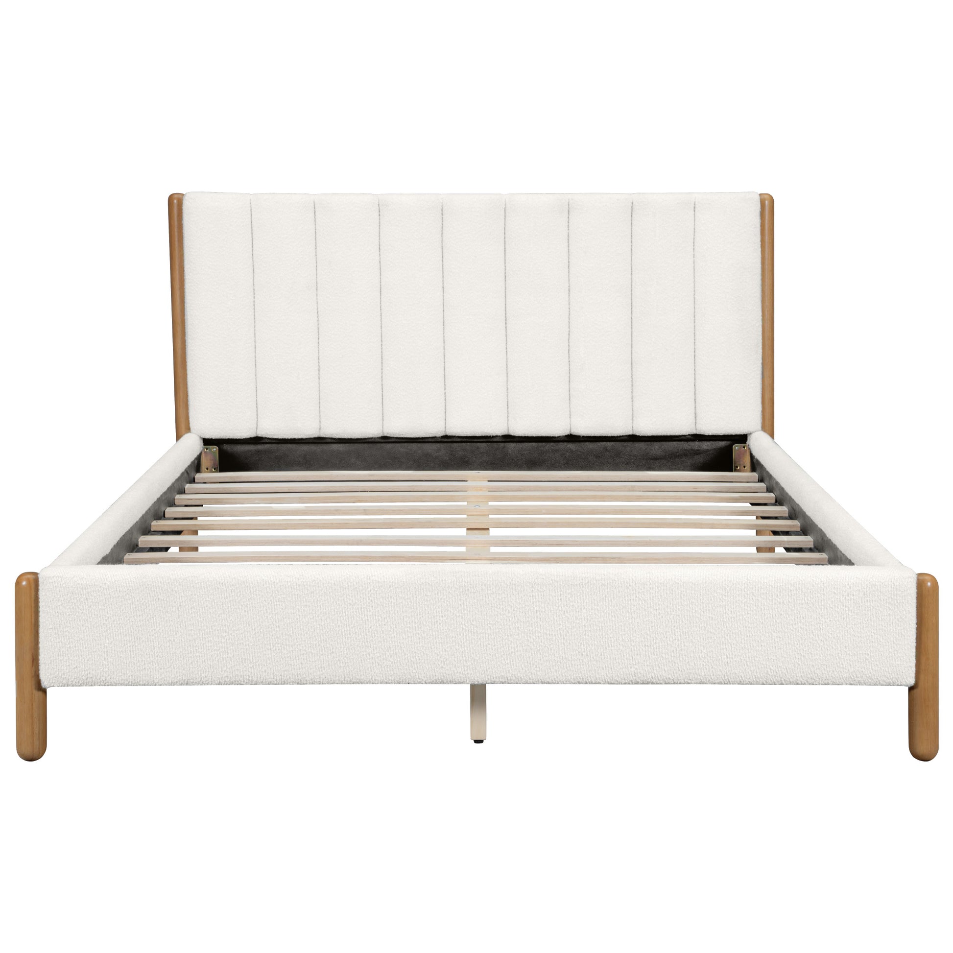 Queen Size Boucle Upholstered Bed Frame - White for Bedroom
