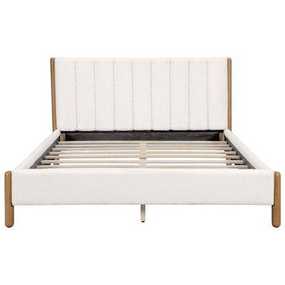 Queen Size Boucle Upholstered Bed Frame - White for Bedroom