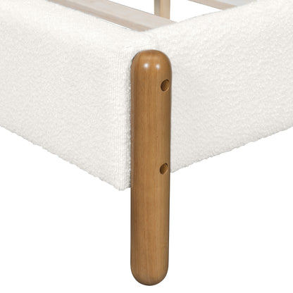 Queen Size Boucle Upholstered Bed Frame - White for Bedroom
