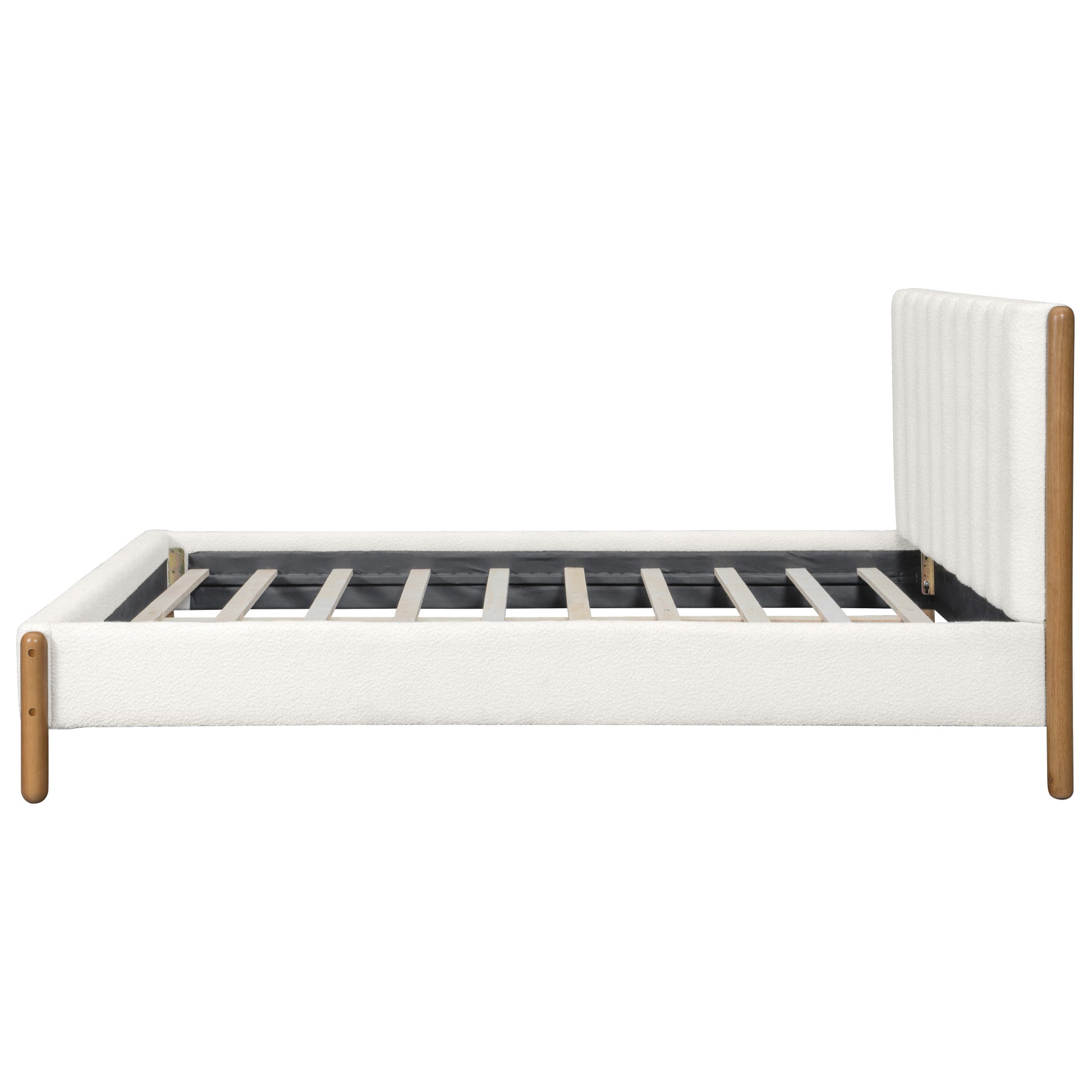 Queen Size Boucle Upholstered Bed Frame - White for Bedroom