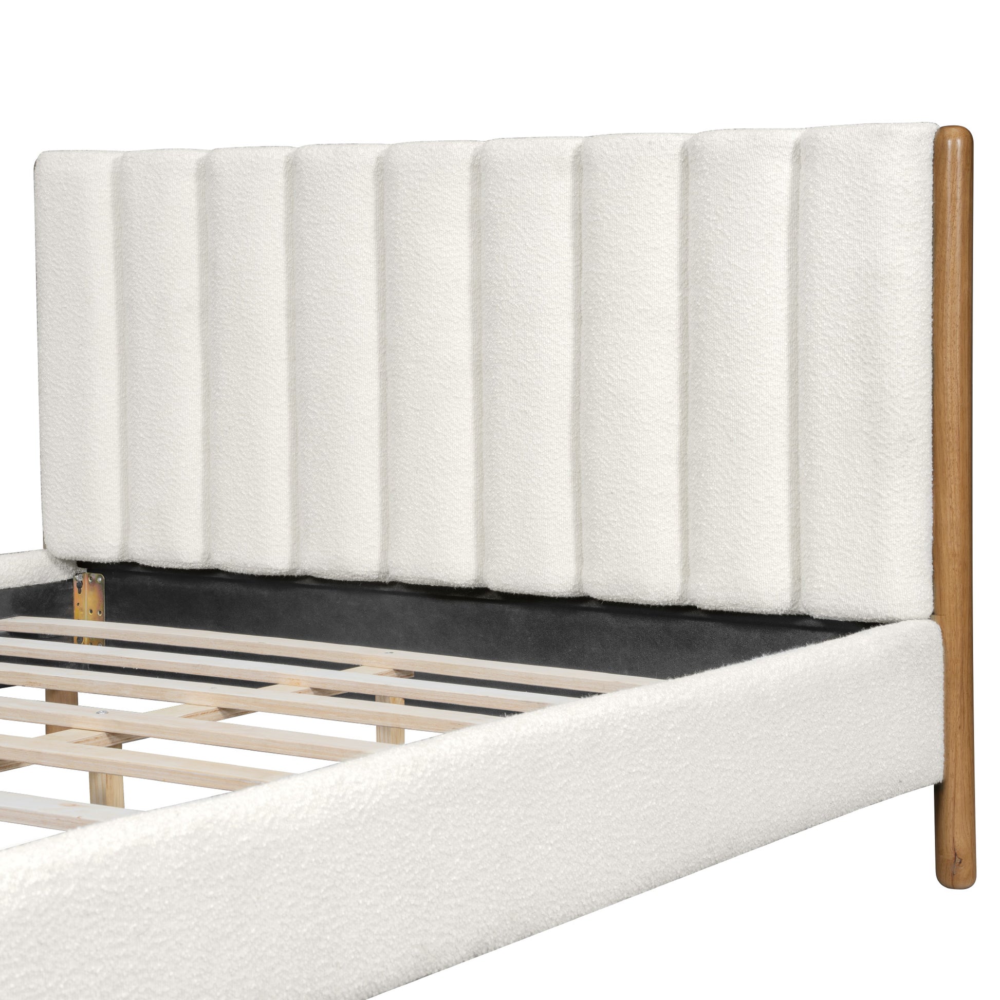 Queen Size Boucle Upholstered Bed Frame - White for Bedroom