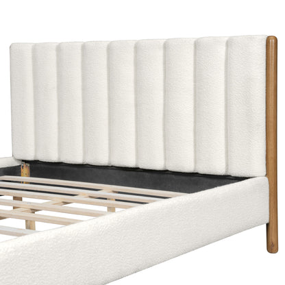 Queen Size Boucle Upholstered Bed Frame - White for Bedroom